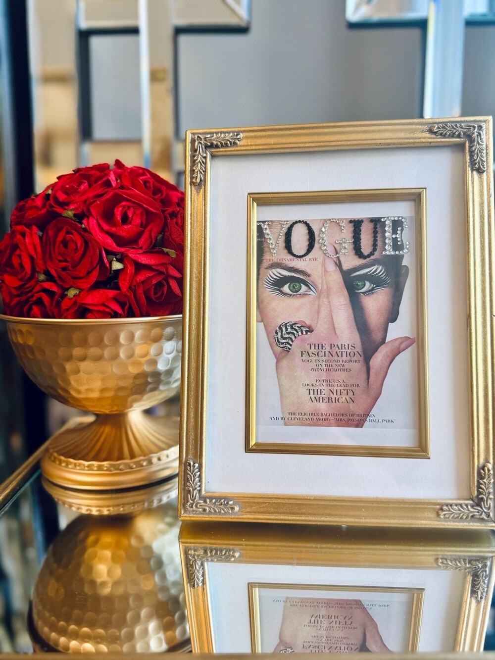 Vintage Vogue September 1964 Crystallized Cover Art in Ornate Gold Frame